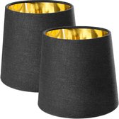 Navaris 2x lampenkap voor tafellamp - E14 fitting - 15,2cm hoog - 13,7/17,2 cm breed - Set van 2 ronde lampenkappen - Zwart/Goud