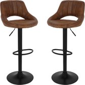 Alora Barkruk Industrial Donkerbruin - Barkrukken set van 2 - Barstoel Kruk - Barstoelen met rugleuning - Keukenstoel