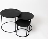 Industriële Salontafelset - Set van 3 - Ø 55 x hoog 44,5 cm / Ø 45 x 39 cm / Ø 35 x hoog 32 / Ronde Bijzettafel / Industrieel / Salontafels / Tafel Rond / Salon Woonkamer / Zwarte Accessoires / Vintage Eetkamer Industriele Koffietafel Huiskamer