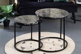 Industriële Salontafelset - Marmer Look Zwart Set van 2 - Ø 50 x hoog 52 cm / Ø 40 x 42 cm Zwart / Ronde Bijzettafel / Industrieel / Salontafels / Tafel Rond / Salon Woonkamer / Zwarte Accessoires / Vintage Eetkamer Industriele Koffietafel Huiskamer