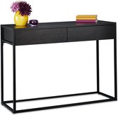 Relaxdays sidetable smal - wandtafel zwart - haltafel met 2 lades - consoletafel metaal