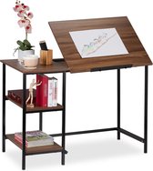 relaxdays bureau kantelbaar - tekentafel - computertafel - laptoptafel - 3 vakken Hout / zwart