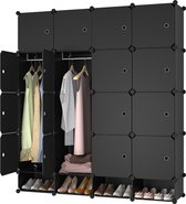 Lowander 4x5 vakkenkast 'Bari' zwart 150x165 cm - kunststof kledingkast met hangruimte / roomdivider afsluitbaar