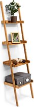 relaxdays ladderrek bamboe - rek 4 planken - wandrek - houten rek - bruin