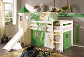 Half-hoogslaper Jungle met glijbaan wit gelakt incl. de voorhangtent onder het bed