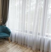 Home of Curtains - Bibiana - Vitrage met plooiband voor haakjes - kant en klaar - Wit - 300 x 260 cm