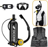 DCCMS Duikflessen-2L Scuba Tank-Duiken Zuurstof Cilinder-Mini Duikfles-Zuurstoftank-Underwater Breather Duiken-met Snorkel buis,Anti-condens duikbril en Duikvest-Zwart