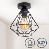 B.K.Licht - Industriële Plafondlamp - zwart - retro - metaal - woonkamer Plafonnière - Ø22cm - met E27 fitting - excl. lichtbron