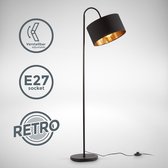 B.K.Licht - Zwart Gouden Vloerlamp - booglamp voor woonkamer - industriële staande lamp - voor binnen - staanlamp - leeslamp - h: 145cm - met 1 lichtpunt - E27 fitting - excl. lichtrbon