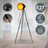 B.K.Licht - Zwart Gouden Vloerlamp - voor woonkamer - industriële staande lamp - voor binnen - driepoot - staanlamp - leeslamp - h: 136cm - met 1 lichtpunt - E27 fitting - excl. lichtrbon