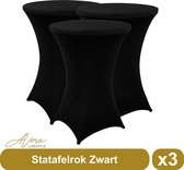 Statafelrok Luxe per 3 - Statafel Tafelrok - Statafelhoes - Stretch – Zwart - ∅80 x 110 cm – geschikt voor Horeca Evenementen | Sta Tafel Hoes | Statafel | Staantafelhoes | statafelhoes | Trouwerij | Bruiloft | Sta-tafel rok | Statafelrok