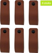 Leren Handgreep Cognac - 6 stuks - Leren Greepjes Kastjes - Meubelgreep incl. schroeven