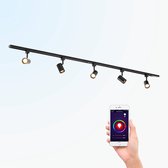 Focus Railsysteem met 5 zwarte spots - Smart GU10 Kleur en Witlicht - 200 cm – Zwart - 1-fase - Railverlichting