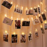 Foto Licht Slinger • 20 LEDS/Clips • 2 Meter • Warm Wit • Foto lichtslinger • Foto lichtsnoer • Decoreren • Foto Ophangen • Foto's Ophangen • Kerst • Feest