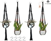 4 Stuks Zwarte Macrame Plantenhangers - Boho Handgeweven Katoen Hangpot voor Binnen/Buiten - Hangende Bloempot met Kralen - Macramé Touw/Koord Hangplant Houder - Bohemian Wandhanger Decoratie - Plant Hanger - Verticale Tuin Bloempothouder Planthanger