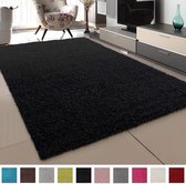 Vloerkleed Zwart Effen Hoogpolig Tapijt Loca - 160x230cm