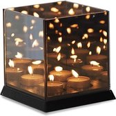 LIFA LIVING Kaarsenhouder - Zwart Glas - 3 Waxinelichtjes - Minimalistisch - Sfeervol - 14,5 x 14,5 x 15 cm