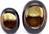 Kandelaar Store - Set Standing Eggs T-light 17x9x24cm + 20x10x28cm - Zwart/Goud - Set van 2 stuks