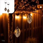 Gadgy Solar Hangende Oosterse Lantaarn Set 2st. – Brons – Metaal - Solar Tuinverlichting op Zonneenergie – Led Buitenverlichting met Dag/Nacht Sensor - Tuinlantaarn