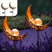 Gadgy Solar Maan Lamp met grondspies – Solar Tuinverlichting - Set van 2 st.– 88 cm hoog – Brons - Metaal – Tuinverlichting op zonneenergie Buiten –  Led Buitenverlichting met Sensor - Tuinfakkel - Tuinsteker