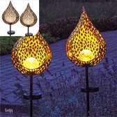 Gadgy Solar Druppel met Grondspies – Solar Tuinverlichting - Set van 2 st.– 90 cm hoog – Koperkleurig Metaal – Tuinverlichting op Zonneenergie Buiten – Led Buitenverlichting met Sensor - Tuinfakkel - Tuinsteker