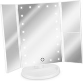 Navaris inklapbare spiegel met verlichting - Make-up spiegel met LED-lampjes en dimmer - 2+3 maal vergroting - Kantelbaar - Incl. USB-kabel - Matwit