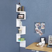 Hoek Wandplank - Wandelement met 5 Hangende Fotoplanken of Keukenrek - 127,5 cm Hoog en 20 cm Breed - Wit