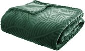 Fleece Plaid Leaves - 220 cm x 240 cm - Groen