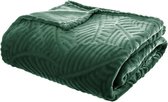 Fleece Plaid Leaves - 220 cm x 240 cm - Groen