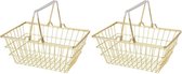 2x Gouden decoratief mandjes 18 cm - Woonaccessoires/woondecoratie - Boodschappenmandje goud - Tijdschriften bewaren