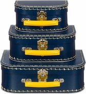 Kinderkoffertje navy/geel 16 cm