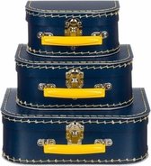 Kinderkoffertje navy/geel 16 cm