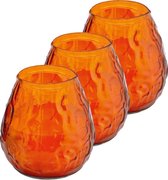 3x Oranje windlichten kaarsen 48 branduren - Glazen lantaarn kaars - Terraskaarsen/tuinkaarsen
