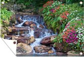 Tuinposter Waterval met bloemen - 120cm x 80cm - Tuin