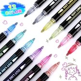 BOTC Stiften - Glitterstiften - 12 kleuren Metallic Outline Markers Pennen -12 kleuren
