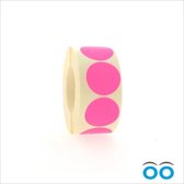 Etiketten - Stickers -  fluor pink - roze  - O35 mm  - rol van 1000 stuks