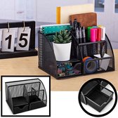 Decopatent® Pennenbak 6 vakken en Schuiflade - Pennenhouder - Desk - Bureau organizer - Mesh - Metaal - Pennenbakjes - Zwart