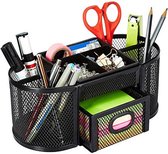 Buxibo Pennenbak met 9 Vakken - Pennenhouder/Desk/Bureau/Organizer - Mesh - Pennenbakje met Lade - Zwart