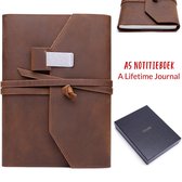 A Lifetime Journal - Navulbaar leren A5 notitieboek - 100% Lederen kaft - Robuust leer - Hervulbaar - Geschikt voor Moleskine notebook, Panda Planner, etc - Blanco vellen - Met penhouder cadeau & geschenkdoos