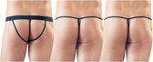 3-Delige Wetlook String Set - Zwart - Sexy Lingerie & Kleding - Lingerie Mannen - Heren Lingerie - Slips & Boxershorts