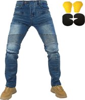 Motorbroek - Jeans - Blauw - Beschermende Kleding - Kevlar Broek Motor - Inclusief Heup & Knie Pads - Maat 32 (L)