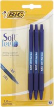 BIC balpen soft feel clic - Blauw - 3 stuks - 1mm puntdikte