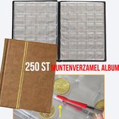 Allernieuwste Muntenalbum voor 250 Munten met Bescherm-rand tegen Uitvallen - Beginset Muntalbum - kleur Beige Bruin