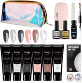 Luneya Polygel Kit - Black Pink Edition - 6 kleuren - Polygel Nagels Starterspakket - Tasje - Incl. UV LED Lamp