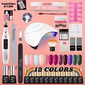 Gellak Starterspakket - Incl. 100 Nageltips & Lijm - Gellak - Gelnagel Set- UV lamp 36W - LED - Manicure Set - 12 Kleuren Gel Polish - Nail Art - Nagellamp - Nagelboor - Nageldroger - Nagellak