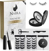 Naera Magnetische Wimpers Set - Inclusief Wimperzetter, Wimperhouder, Wimperschaar en 3 flesjes waterproof Eyeliner - 30 keer herbruikbaar - 12 Paar