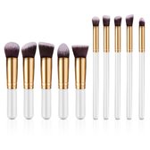 Evvie set van 10 make-up kwasten kabuki - Wit-Goud