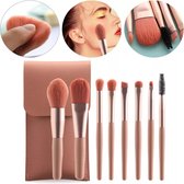 Professionele 8-Delige Make-Up Kwasten Set - Roze - Make-Up Brush Set - Poeder Kwast - Luxe  Lederen Opberg Etui - Make Up Reis Etui - Cosmetica