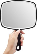 Fesio Handspiegel met Handvat - 15 x 12 cm spiegeloppervlak - Make Up Spiegel/Scheerspiegel/Kappersspiegel -  Zwart