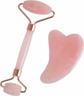 Falkann Verbeterde Jade Roller + Gua Sha Schraper - Gezichtsroller - Face Roller - Rose Quartz Roller - Inclusief Luxe Beschermdoos White